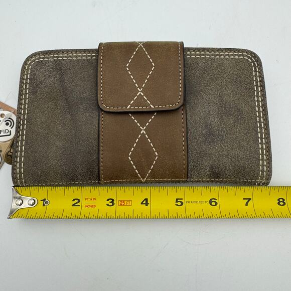 Justin RFID Western Wallet Brown Tan Diamond Stitch Bifold NWT - Picture 9 of 10